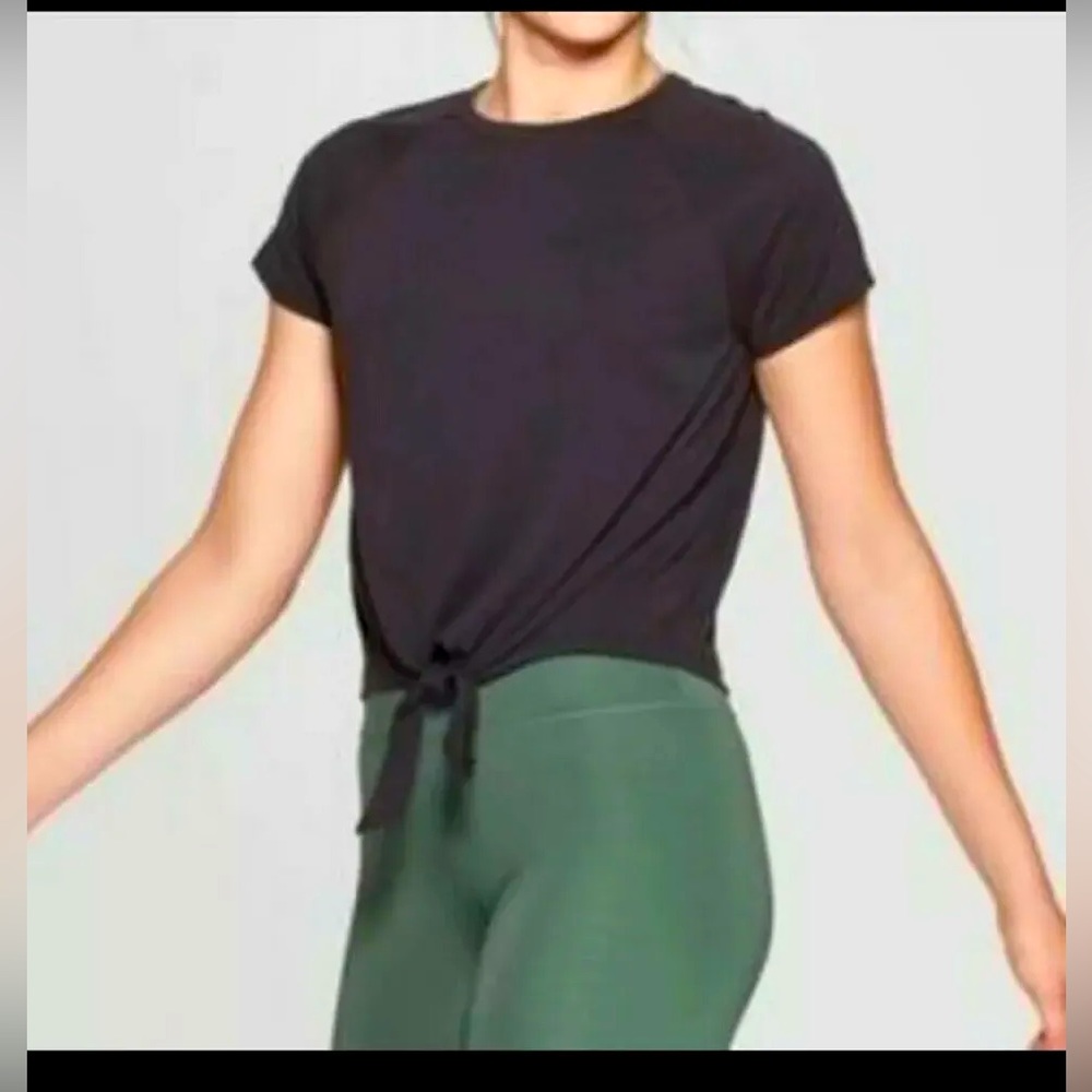 JoyLab Black Short Sleeve Tie Front Workout Top Size Extra Large